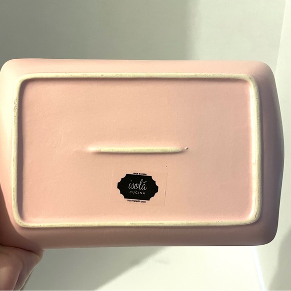 Isola Cucina Ceramic Pink Butter Dish Matte Finish Pressed Circles Shabby Chic - Picture 5 of 9